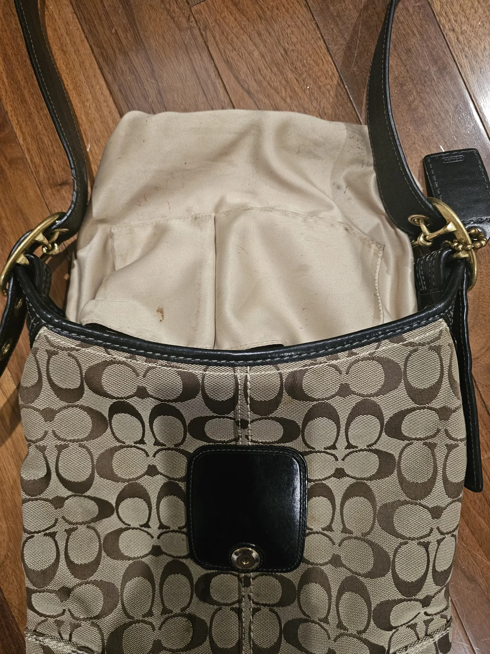 Coach Signature Canvas Crossbody Bag with Black Leather Trim 11436 Vintage Y2K
